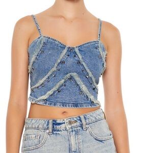 NWT Forever 21 Blue Embellished Sleeveless denim Crop Top Size M